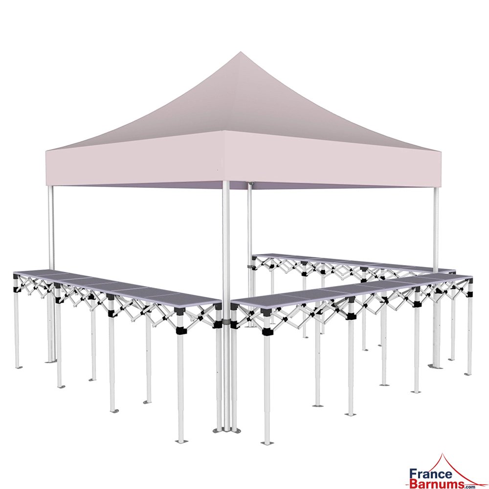 Stand buvette pliant Premium 3x3m - Rose poudré avec 3 comptoirs
