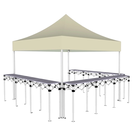 Stand buvette pliant Premium 3x3m - Beige avec 3 comptoirs
