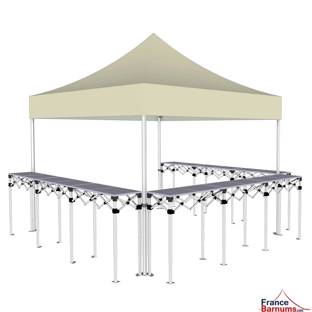 Stand buvette pliant Premium 3x3m - Beige avec 3 comptoirs
