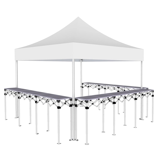 Stand buvette pliant Premium 3x3m - Blanc avec 3 comptoirs