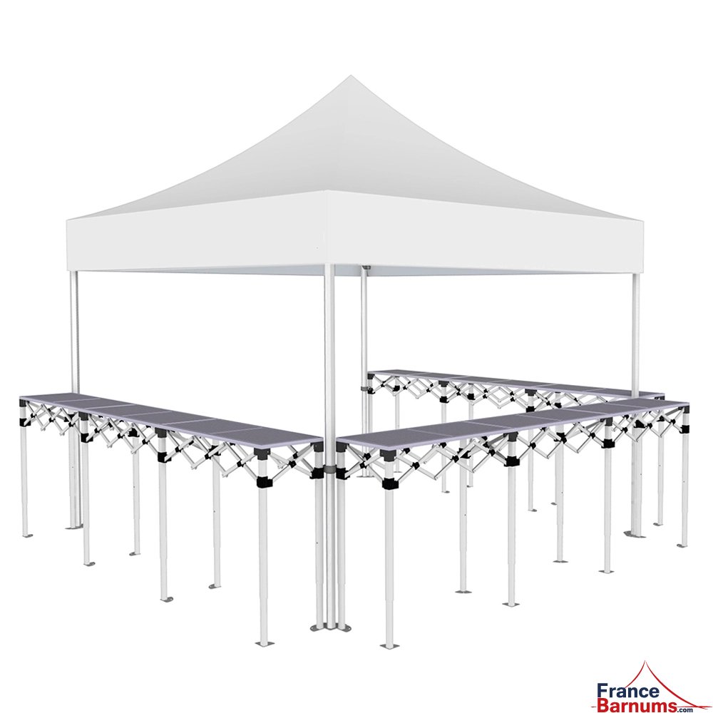 Stand buvette pliant Premium 3x3m - Blanc avec 3 comptoirs