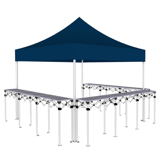 Stand buvette pliant Premium 3x3m - Bleu avec 3 comptoirs
