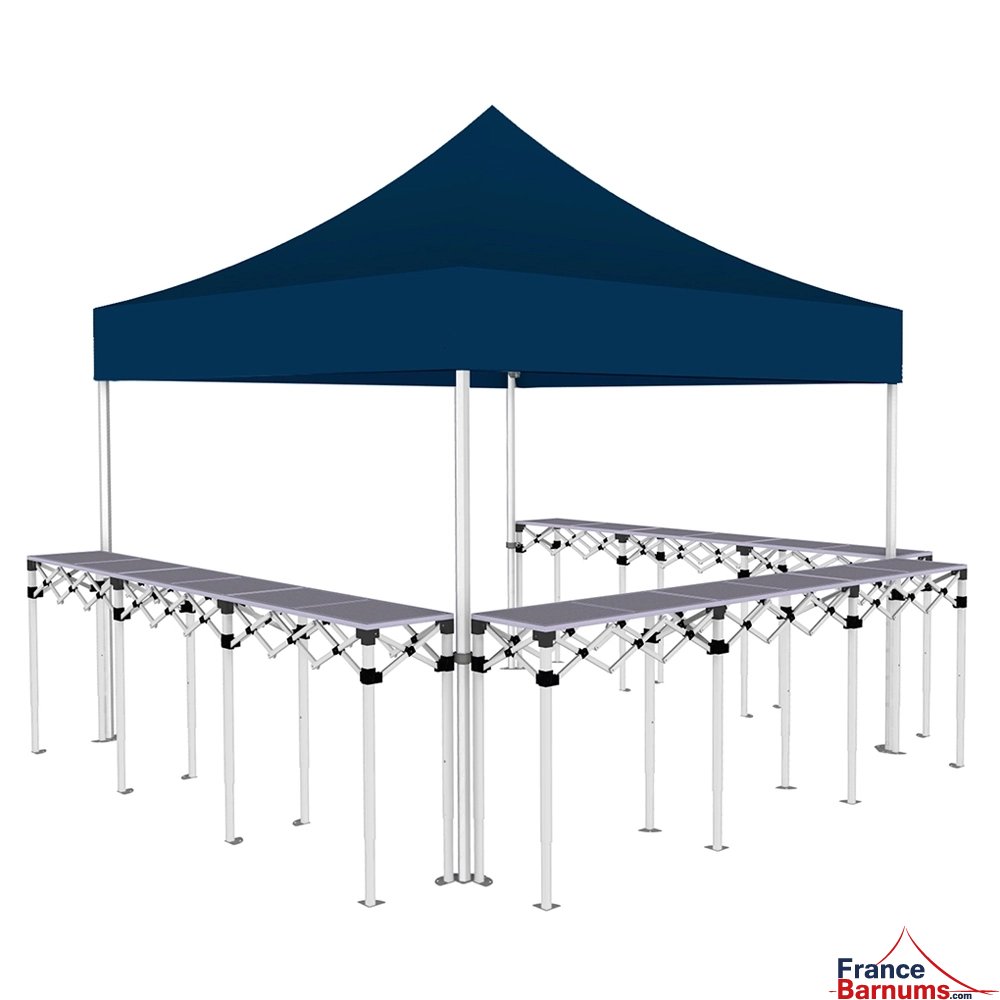 Stand buvette pliant Premium 3x3m - Bleu avec 3 comptoirs