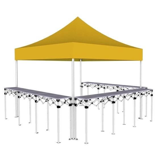 Stand buvette pliant Premium 3x3m - Jaune avec 3 comptoirs