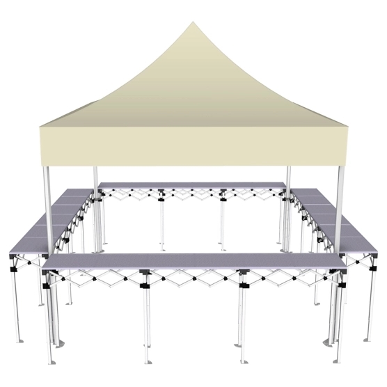 Stand buvette pliant Premium 3x3m - Beige avec 4 comptoirs - vue de face