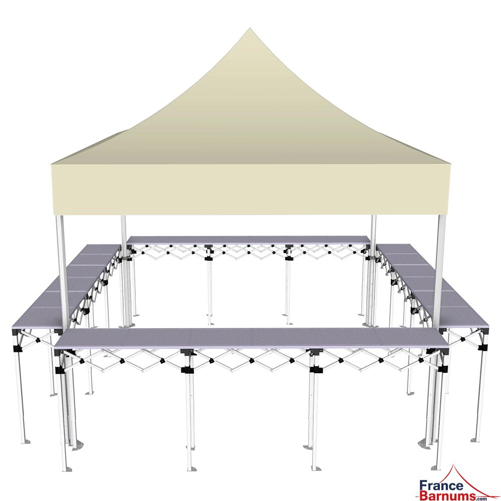 Stand buvette pliant Premium 3x3m - Beige avec 4 comptoirs - vue de face