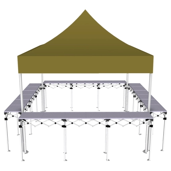 Stand buvette pliant Premium 3x3m - Vert doré avec 4 comptoirs - vue de face