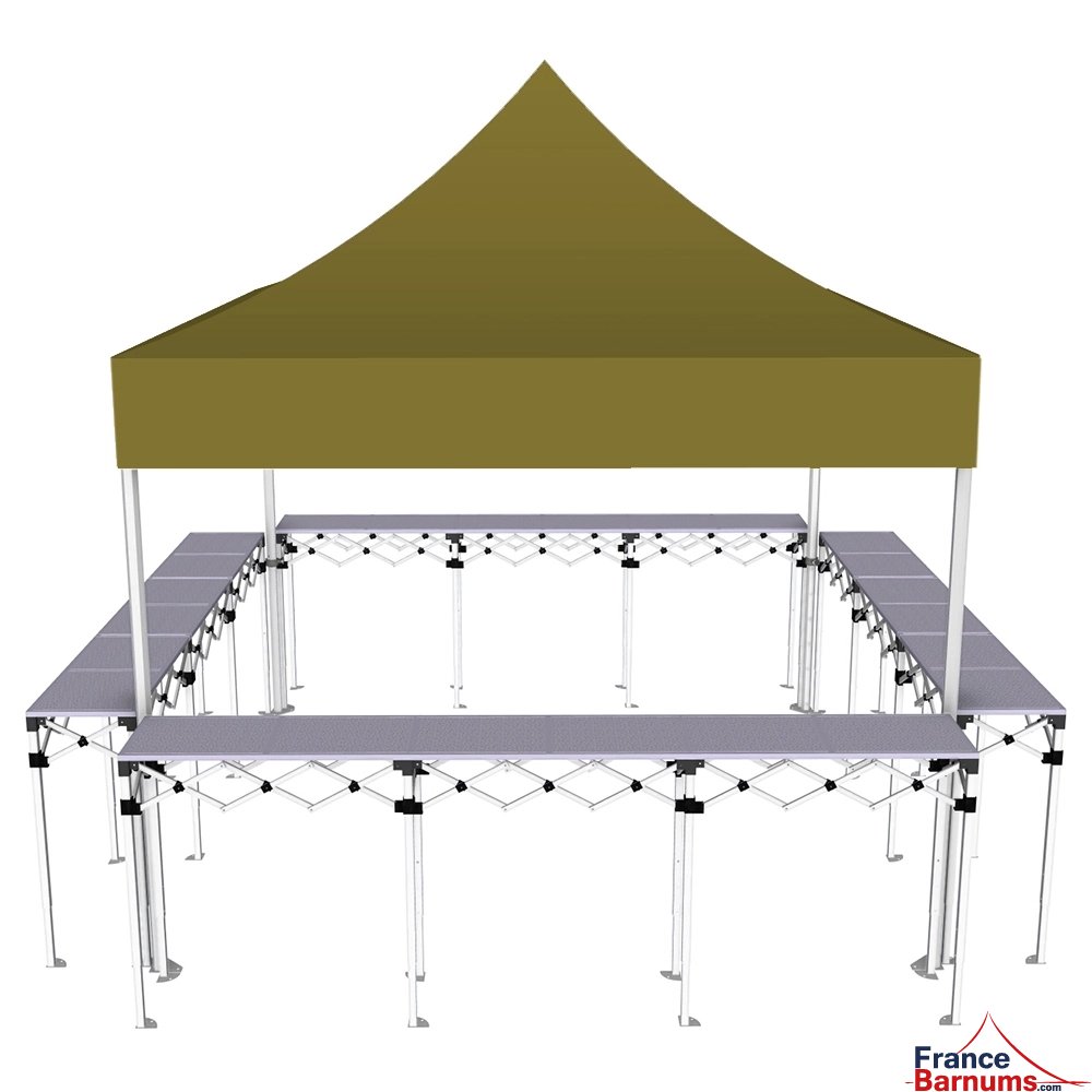 Stand buvette pliant Premium 3x3m - Vert doré avec 4 comptoirs - vue de face