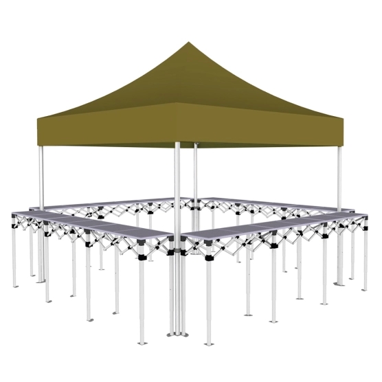 Stand buvette pliant Premium 3x3m - Vert doré avec 4 comptoirs