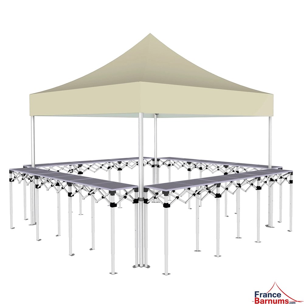 Stand buvette pliant Premium 3x3m - Beige avec 4 comptoirs