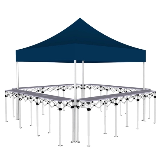 Stand buvette pliant Premium 3x3m - Bleu avec 4 comptoirs