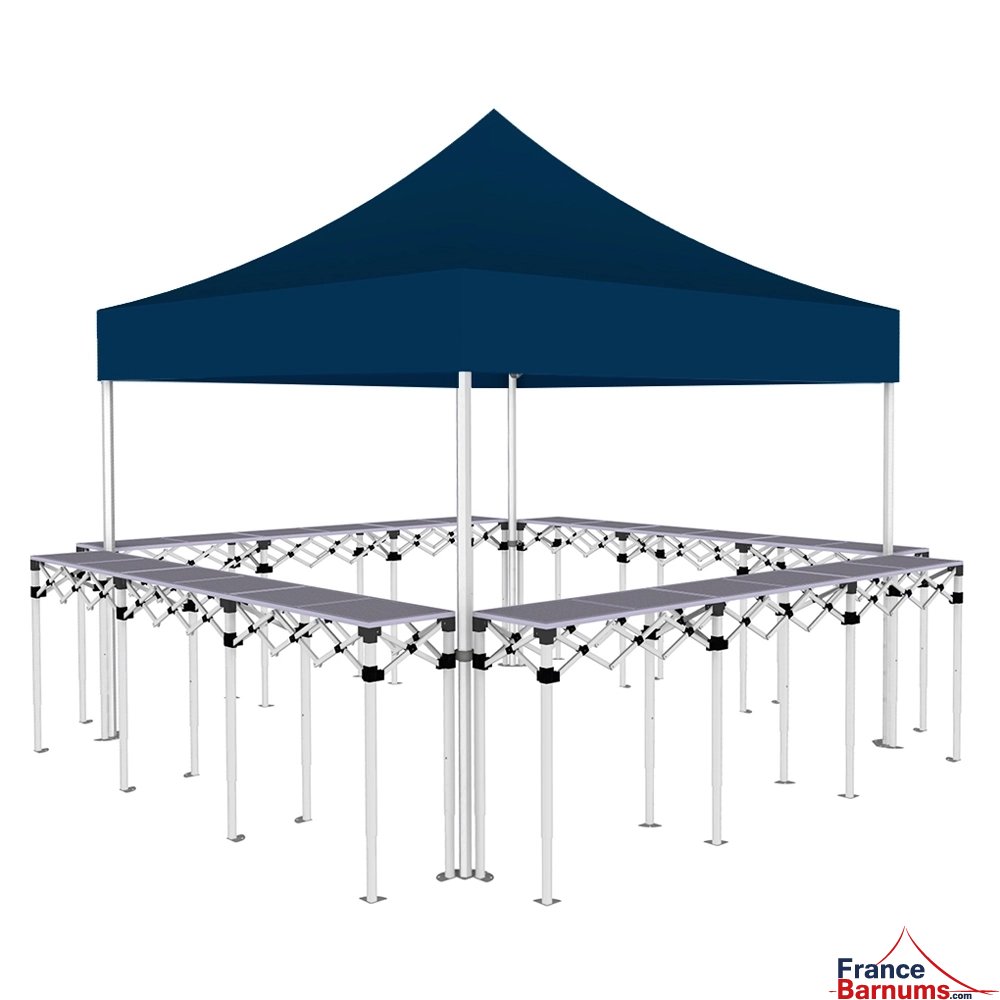 Stand buvette pliant Premium 3x3m - Bleu avec 4 comptoirs