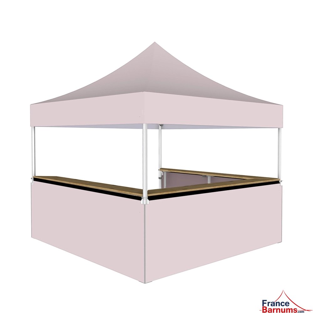 Stand buvette modulable pliant ALU PRO 45 LUXE 3x3m - Rose poudre avec 3 comptoirs