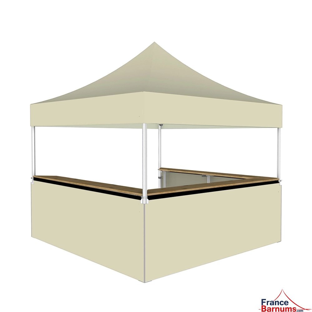 Stand buvette modulable pliant ALU PRO 45 LUXE 3x3m - Beige avec 3 comptoirs