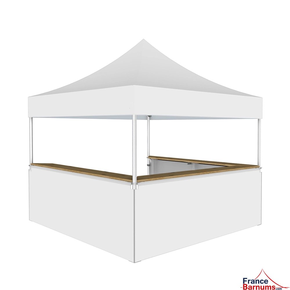 Stand buvette modulable pliant ALU PRO 45 LUXE 3x3m - Blanc avec 3 comptoirs