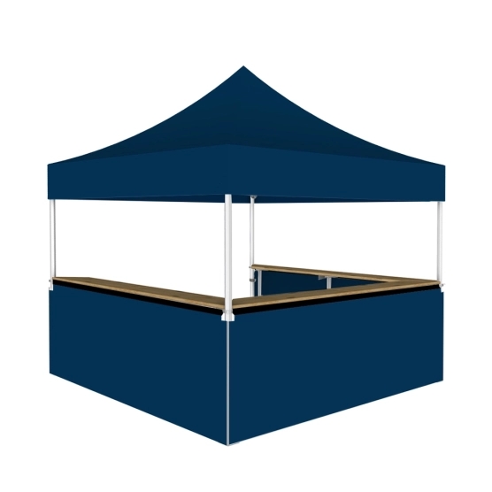 Stand buvette modulable pliant ALU PRO 45 LUXE 3x3m - Bleu avec 3 comptoirs