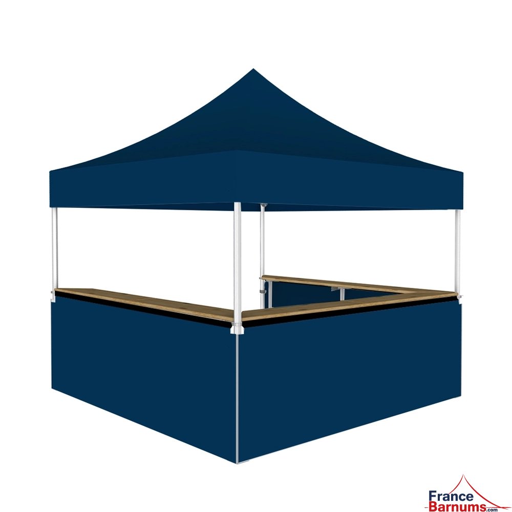 Stand buvette modulable pliant ALU PRO 45 LUXE 3x3m - Bleu avec 3 comptoirs