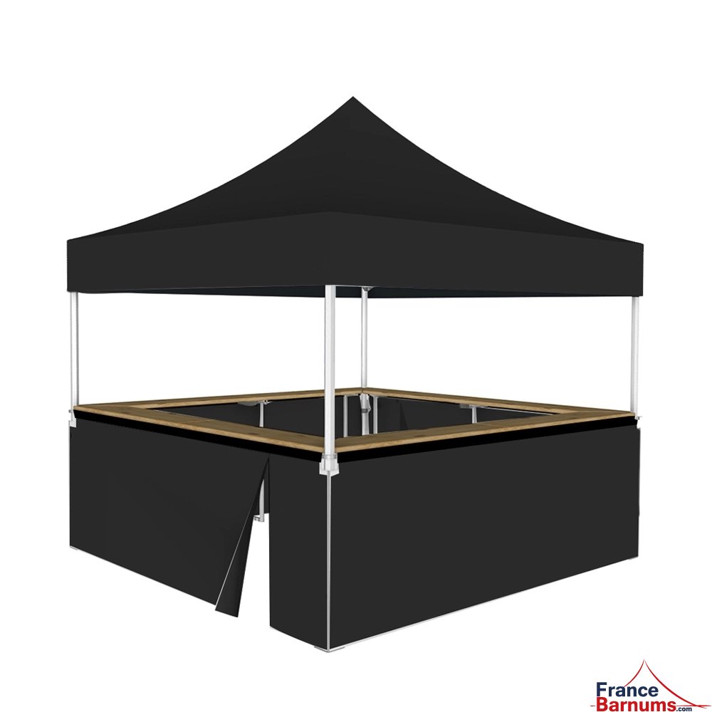 Stand buvette modulable pliant ALU PRO 45 LUXE 3x3m - Noir avec 4 comptoirs