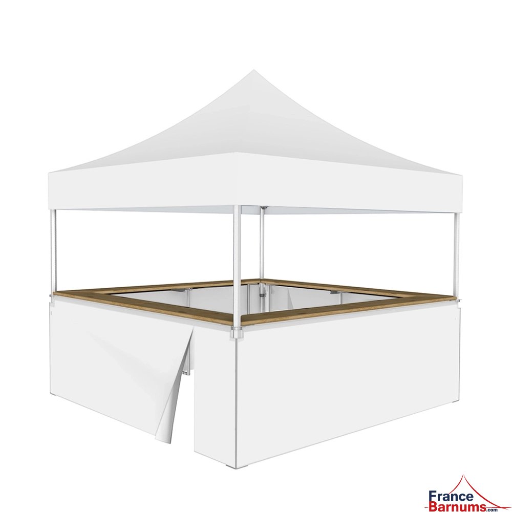 Stand buvette modulable pliant ALU PRO 45 LUXE 3x3m - Blanc avec 4 comptoirs