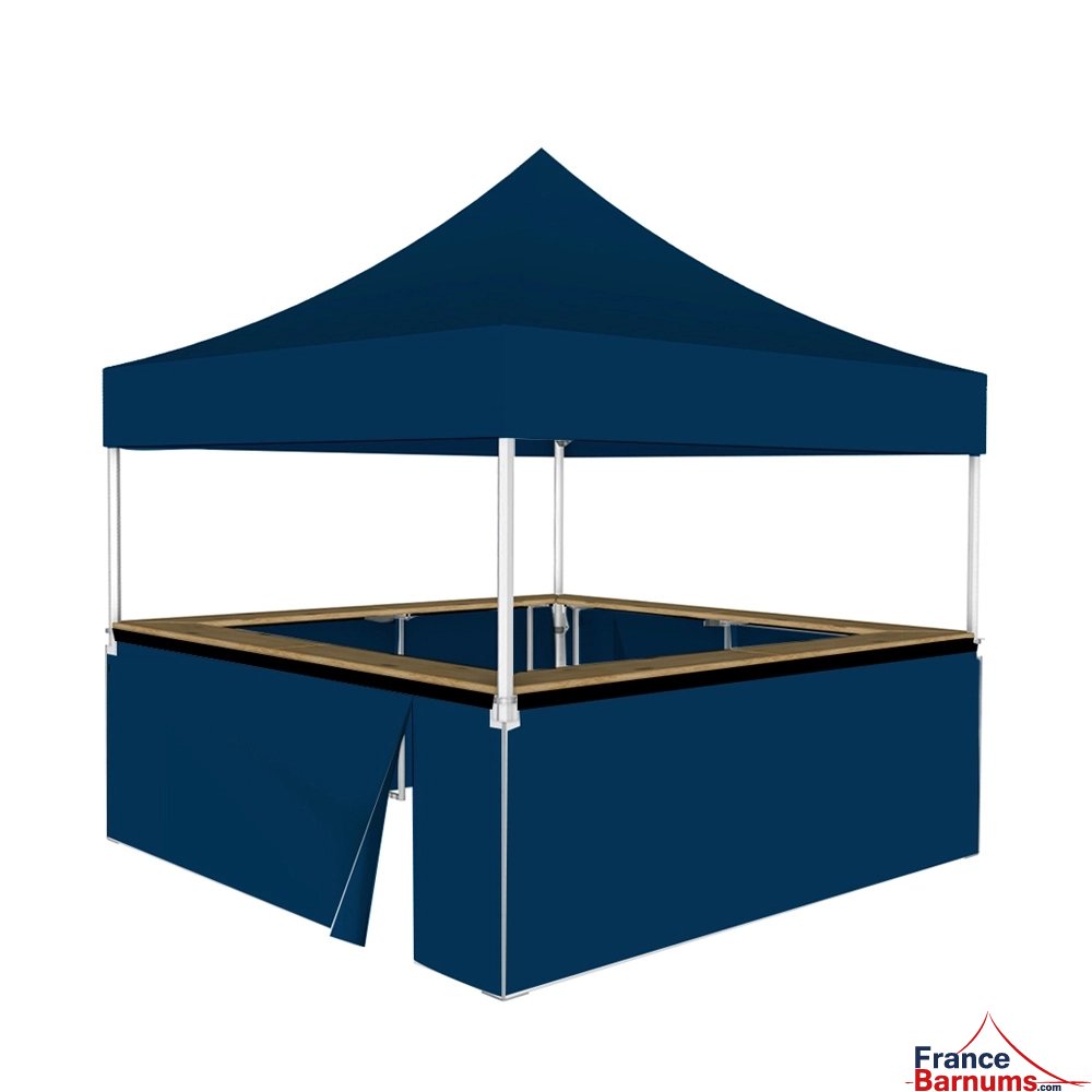 Stand buvette modulable pliant ALU PRO 45 LUXE 3x3m - Bleu avec 4 comptoirs