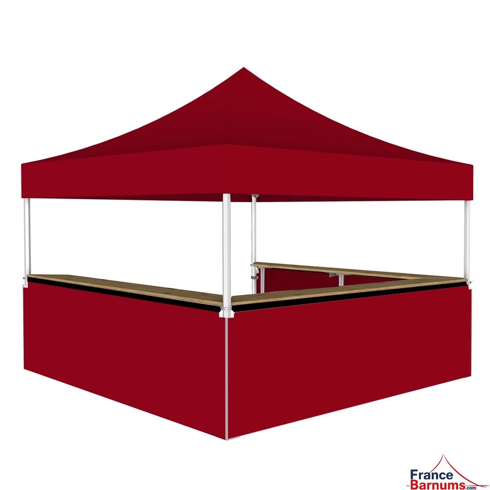 Stand buvette modulable pliant ALU PRO 45 LUXE 4x4m - Rouge avec 3 comptoirs