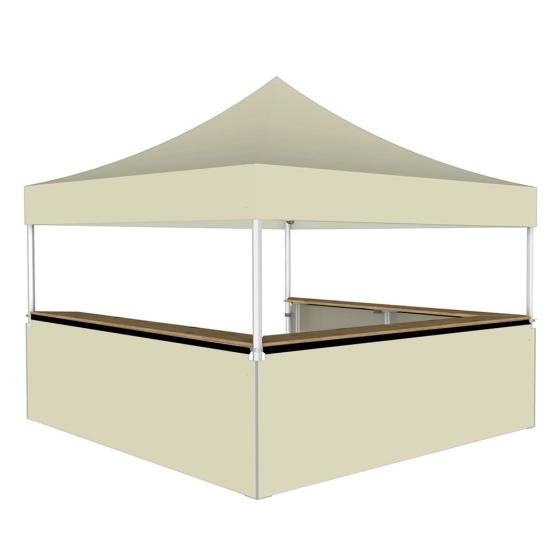 Stand buvette modulable pliant ALU PRO 45 LUXE 4x4m - Beige avec 3 comptoirs
