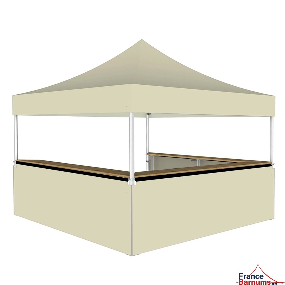 Stand buvette modulable pliant ALU PRO 45 LUXE 4x4m - Beige avec 3 comptoirs
