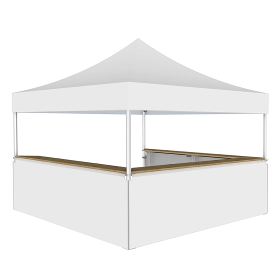 Stand buvette modulable pliant ALU PRO 45 LUXE 4x4m - Blanc avec 3 comptoirs