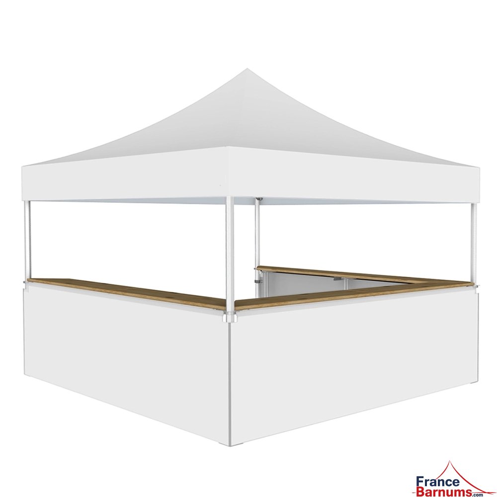 Stand buvette modulable pliant ALU PRO 45 LUXE 4x4m - Blanc avec 3 comptoirs
