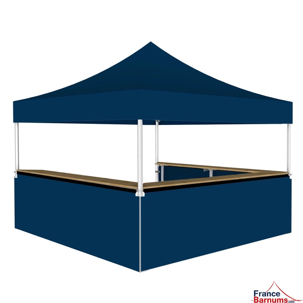 Stand buvette modulable pliant ALU PRO 45 LUXE 4x4m - Bleu avec 3 comptoirs