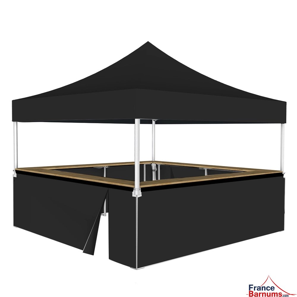Stand buvette modulable pliant ALU PRO 45 LUXE 4x4m - Noir avec 4 comptoirs