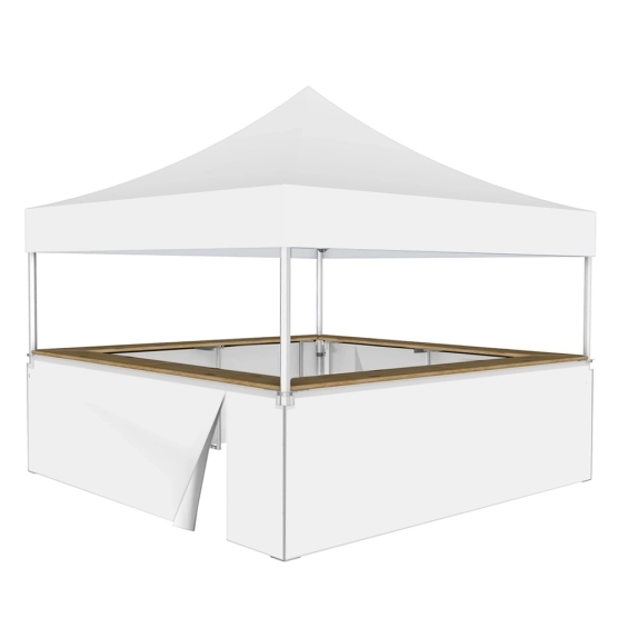 Stand buvette modulable pliant ALU PRO 45 LUXE 4x4m - Blanc avec 4 comptoirs
