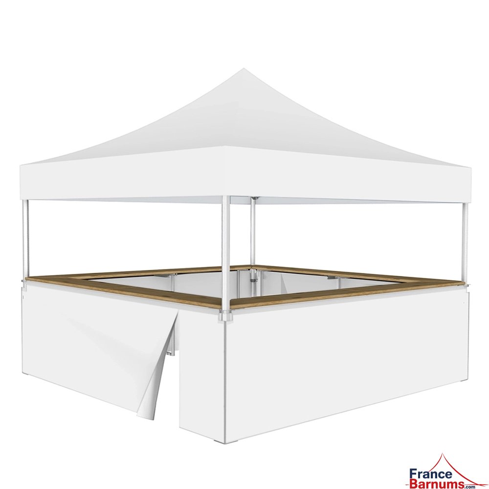 Stand buvette modulable pliant ALU PRO 45 LUXE 4x4m - Blanc avec 4 comptoirs
