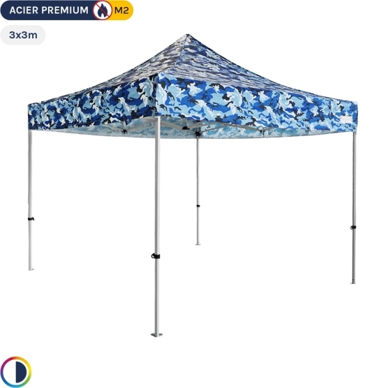 Mirador de chasse - Tente Pliante - Stand Acier Premium M2 3x3m Camouflage bleu 380gr/m²