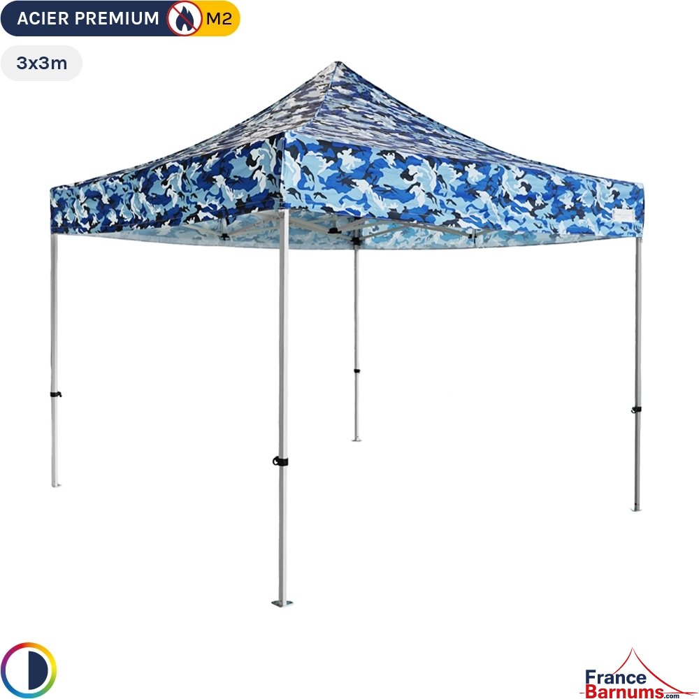 Mirador de chasse - Tente Pliante - Stand Acier Premium M2 3x3m Camouflage bleu 380gr/m²