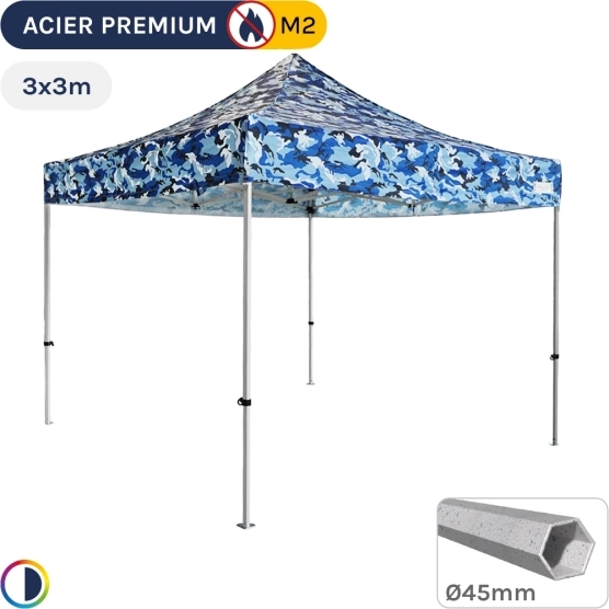 Poste d'affût Pliant - Stand Acier Premium M2 3x3m CAMOUFLAGE 380gr/m²