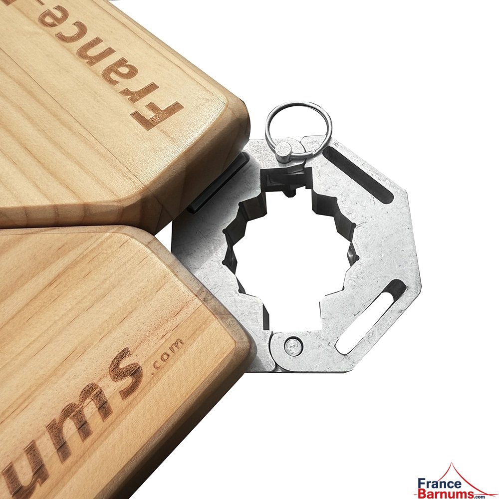 Comptoir buvette en bois verni à accrocher sur les pieds d'un barnum pliant avec un connecteur