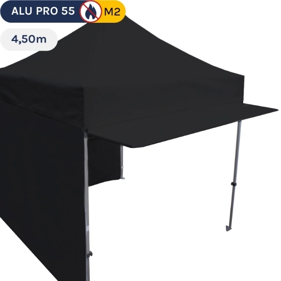 Casquette noire extension soleil de 4,5m en PVC 580g pour barnum pliable hexa 55