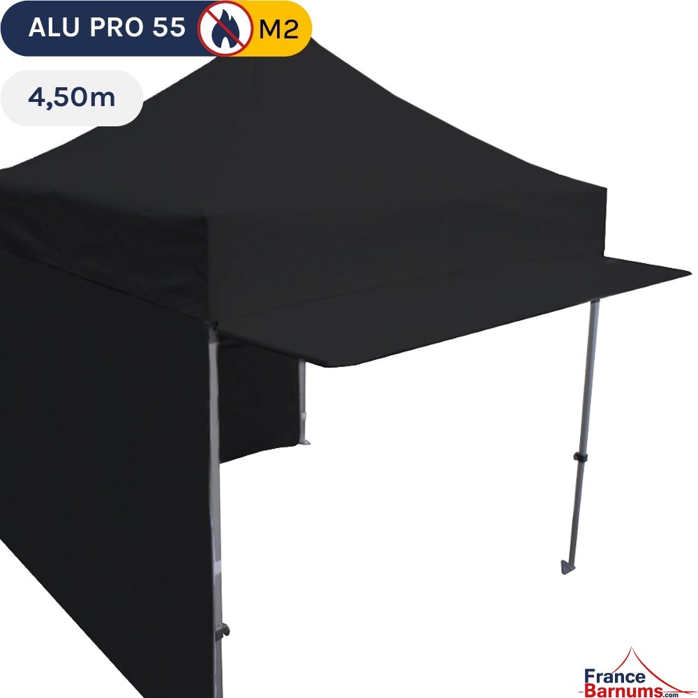 Casquette noire extension soleil de 4,5m en PVC 580g pour barnum pliable hexa 55