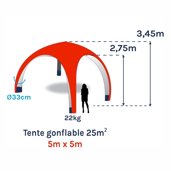 Tente gonflable imprimée 5x5m soit 25m²