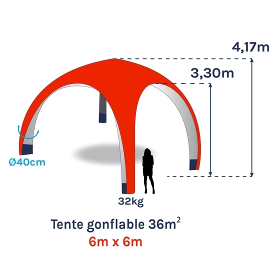Tente gonflable imprimée 6x6m soit 36m²