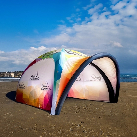 Tente gonflable imprimée 4x4m avec auvent et paroi double porte
