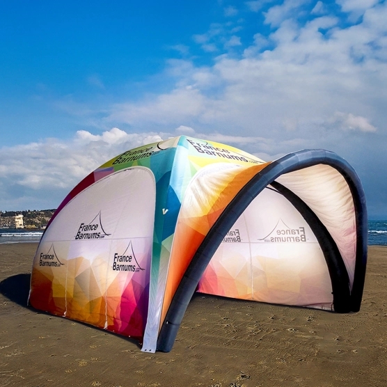 Tente gonflable imprimée 5x5m avec auvent et paroi double porte