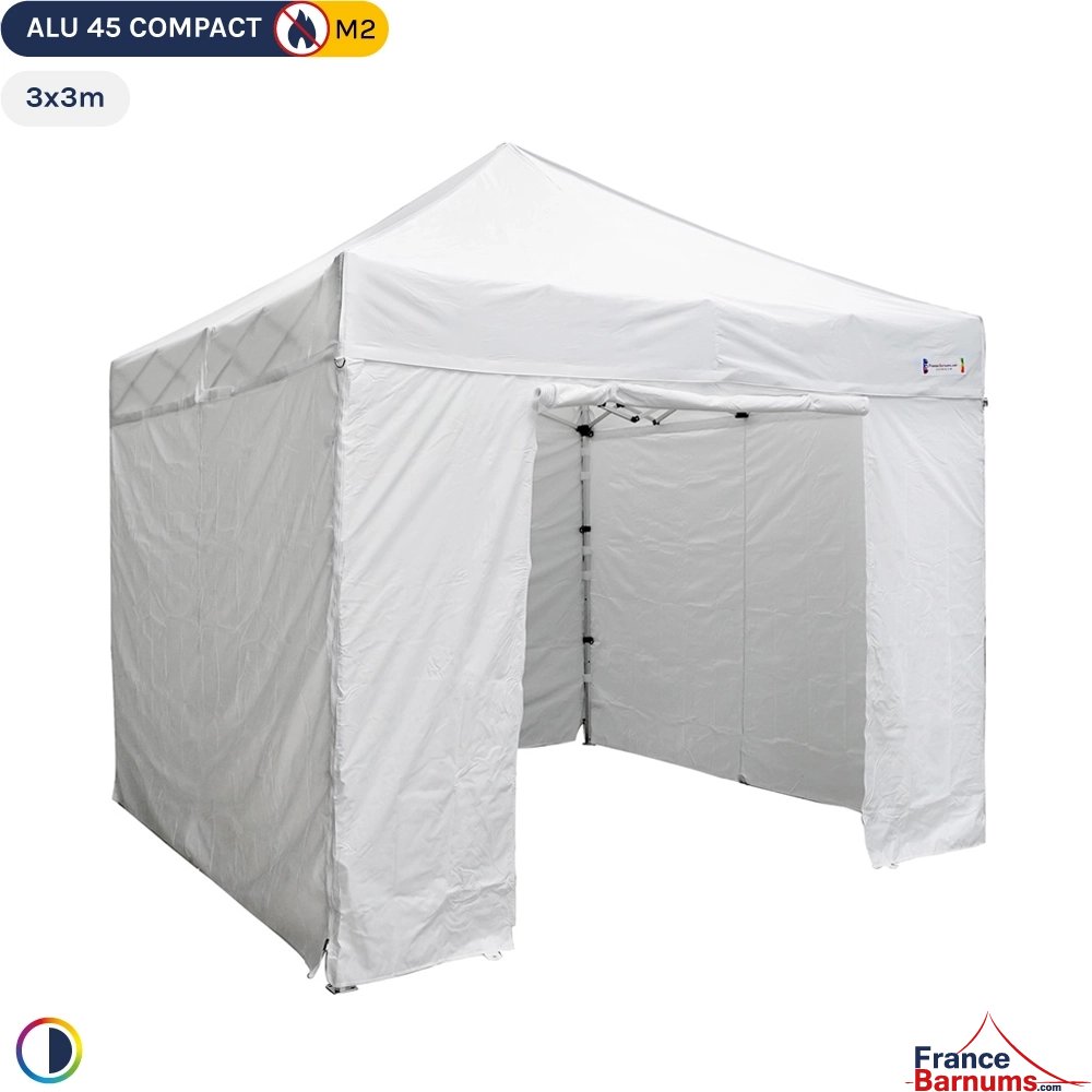 Barnum pliant - Tente pliante Alu 45 COMPACT M2 3mx3m BLANC 380gr/m² + Pack Côtés 380gr/m² Barnum pliant - Tente pliante Alu 45 COMPACT M2 3mx3m BLANC 380gr/m² + Pack Côtés 380gr/m²
