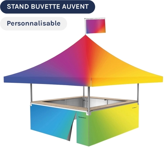 Stand buvette pliante personnalisée avec auvent sur structure ALU PRO 55 AUVENT 3x3m ou 4x4m