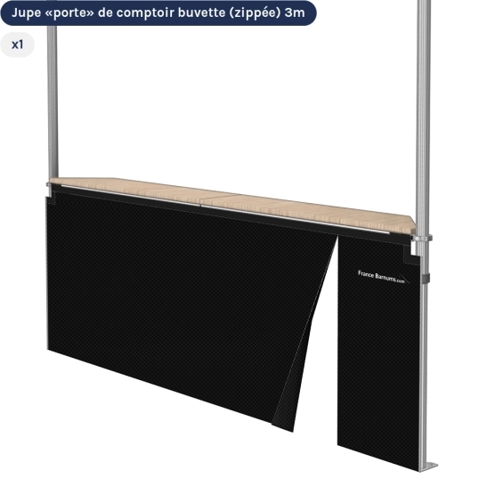 Jupe de comptoir porte zippée de 3m pour stand buvette pliante NOIR