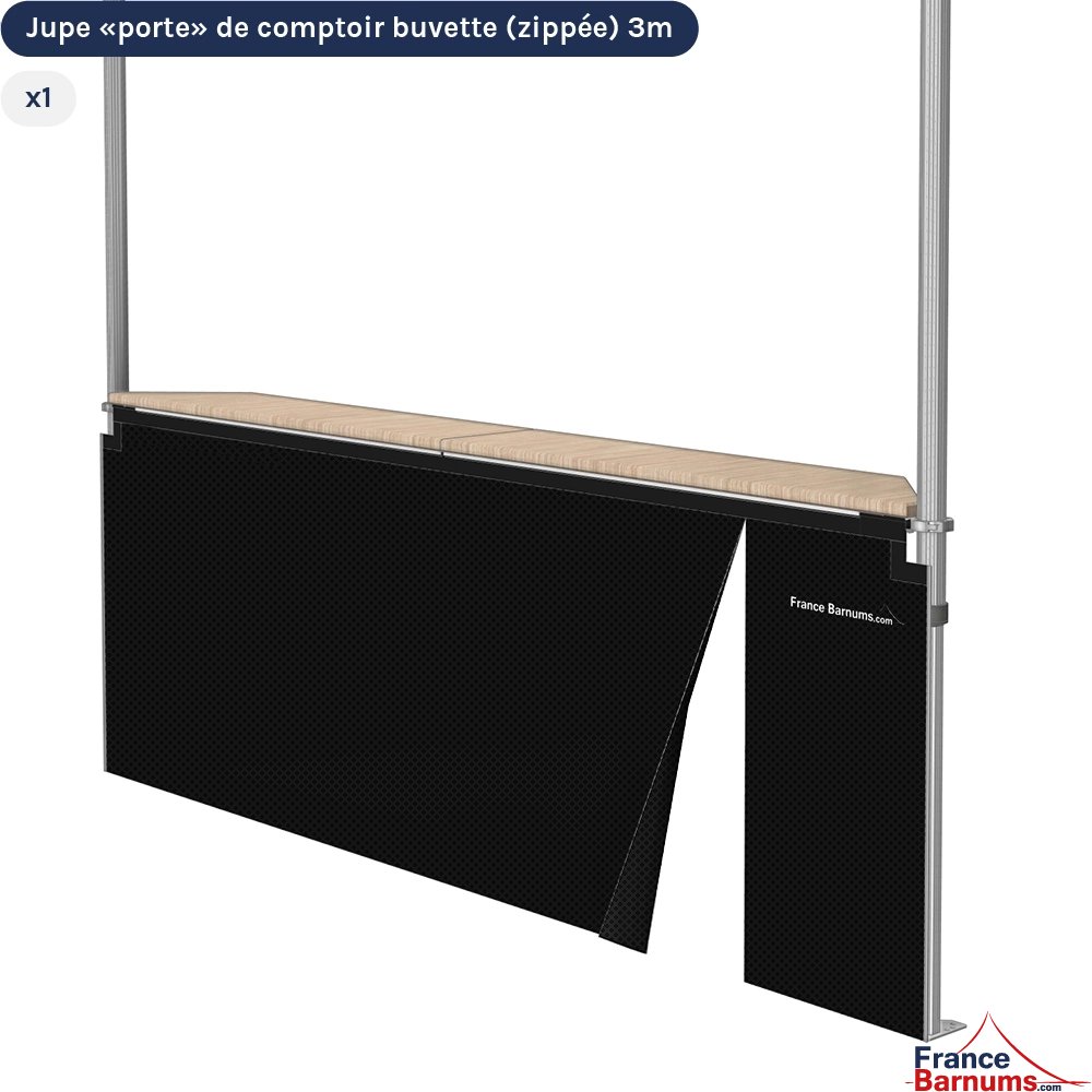 Jupe de comptoir porte zippée de 3m pour stand buvette pliante NOIR