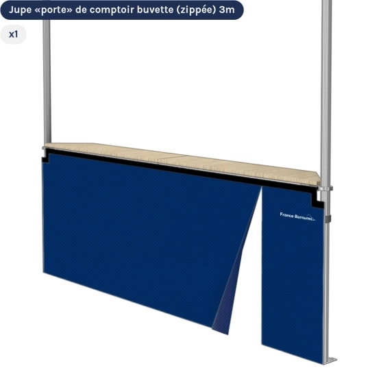 Jupe de comptoir porte zippée de 3m pour stand buvette pliante BLEU