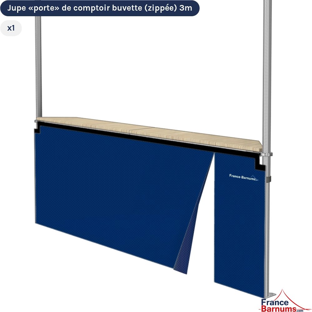 Jupe de comptoir porte zippée de 3m pour stand buvette pliante BLEU