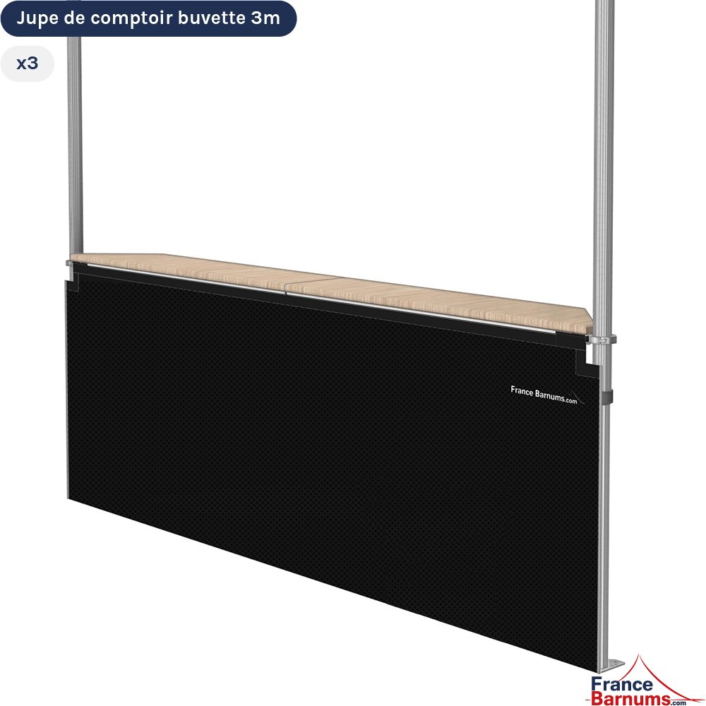 Jupes de comptoir pleine de 3m pour stand buvette pliante NOIR